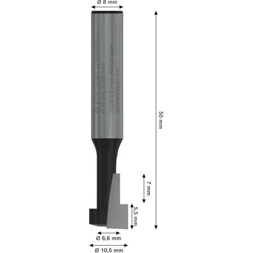 Broca fresadora PRO para bocallaves, Ø 10,5 x Ø 6,6, vástago de 8 mm
