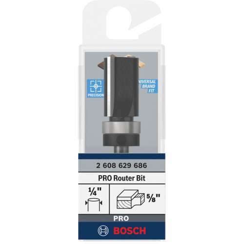 Broca fresadora de recorte al ras PRO con cojinete superior, Ø 5/8" x L 1", vástago de 1/4"