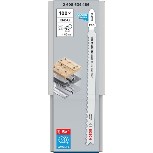 Hoja de sierra de calar PRO Multi Material thick and thin T345XF, 132 mm, 100 uds.