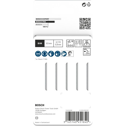 Hoja de sierra de calar PRO Stainless Steel T118GFS, 83 mm, 5 uds.