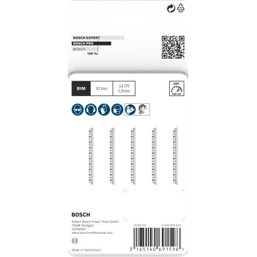 Hoja de sierra de calar PRO Plastics PMMA clean T102BF, 92 mm, 5 uds.