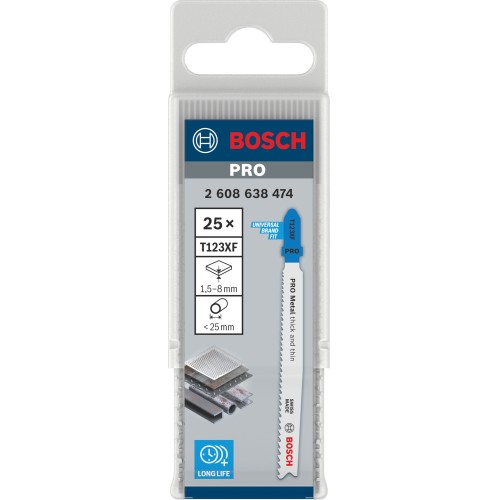 Hoja de sierra de calar PRO Metal thick and thin T123XF, 100 mm, 25 uds.