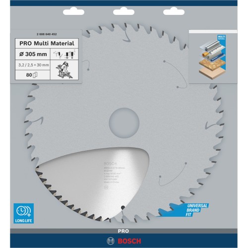 Hoja de sierra circular PRO Multi Material, 305 x 3,2 x 30 mm, T80