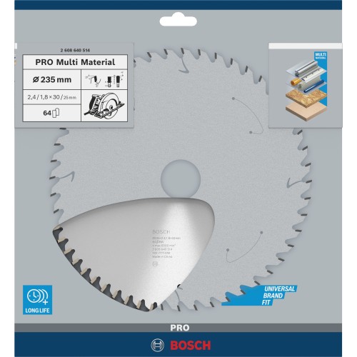 Hoja de sierra circular PRO Multi Material, 235 x 2,4 x 30 mm