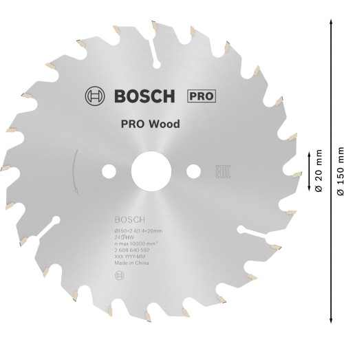Hoja de sierra circular PRO Wood, 150 x 2,4 x 20 mm, T24