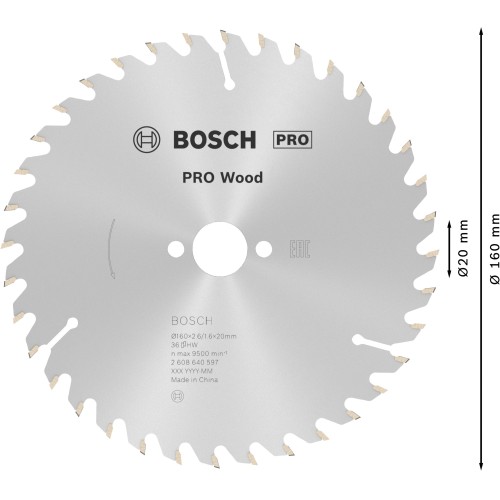 Hoja de sierra circular PRO Wood, 160 x 2,6 x 20 mm, T36