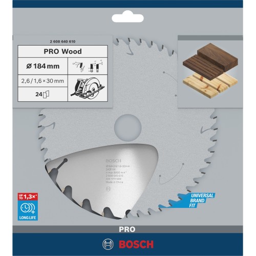 Hoja de sierra circular PRO Wood, 184 x 2,6 x 30 mm, T24