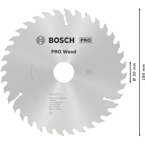 Hoja de sierra circular PRO Wood, 184 x 2,6 x 30 mm, T36