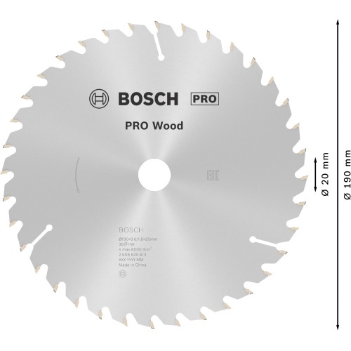 Hoja de sierra circular PRO Wood, 190 x 2,6 x 20 mm, T36