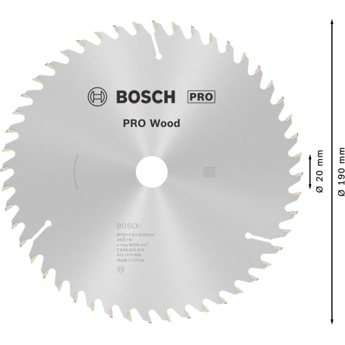 Hoja de sierra circular PRO Wood, 190 x 2,6 x 20 mm, T48