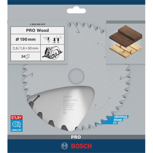 Hoja de sierra circular PRO Wood, 190 x 2,6 x 30 mm, T24