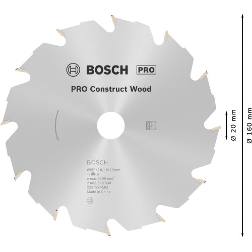 Hoja de sierra circular PRO Construct Wood, 160 x 2,6 x 20 mm