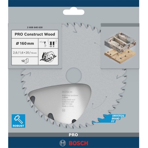 Hoja de sierra circular PRO Construct Wood, 160 x 2,6 x 20 mm