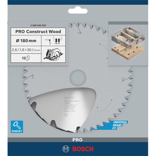 Hoja de sierra circular PRO Construct Wood, 180 x 2,6 x 30 mm