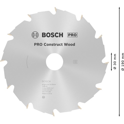 Hoja de sierra circular PRO Construct Wood, 190 x 2,6 x 30 mm
