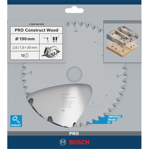 Hoja de sierra circular PRO Construct Wood, 190 x 2,6 x 30 mm