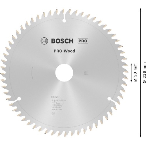 Hoja de sierra circular PRO Wood, 216 x 2,8 x 30 mm, T60