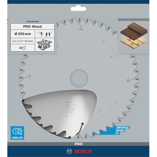 Hoja de sierra circular PRO Wood, 250 x 3,2 x 30 mm, T24