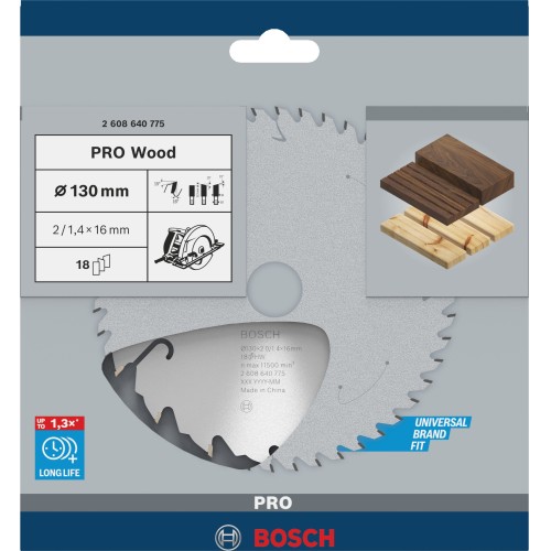 Hoja de sierra circular PRO Wood, 130 x 2 x 16 mm, T18
