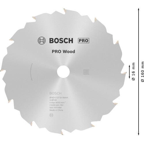 Hoja de sierra circular PRO Wood, 160 x 2,2 x 16 mm, T12