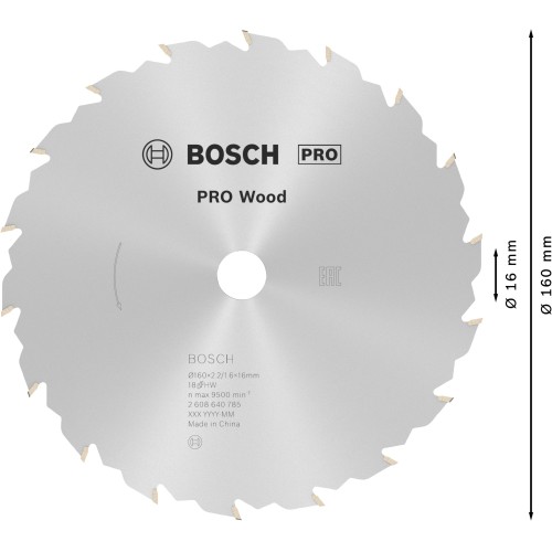 Hoja de sierra circular PRO Wood, 160 x 2,2 x 16 mm, T18