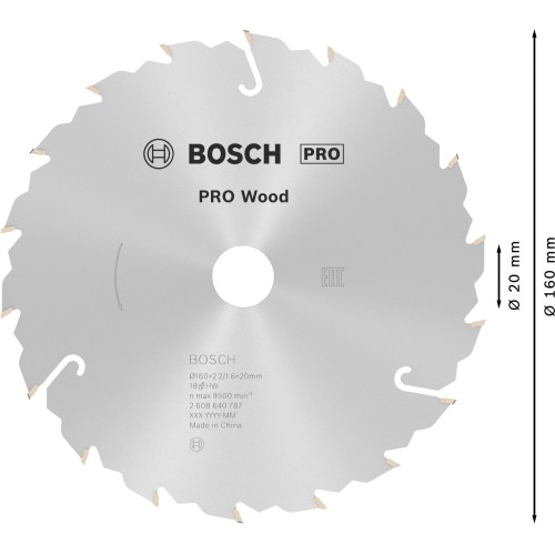 Hoja de sierra circular PRO Wood, 160 x 2,2 x 20 mm, T18