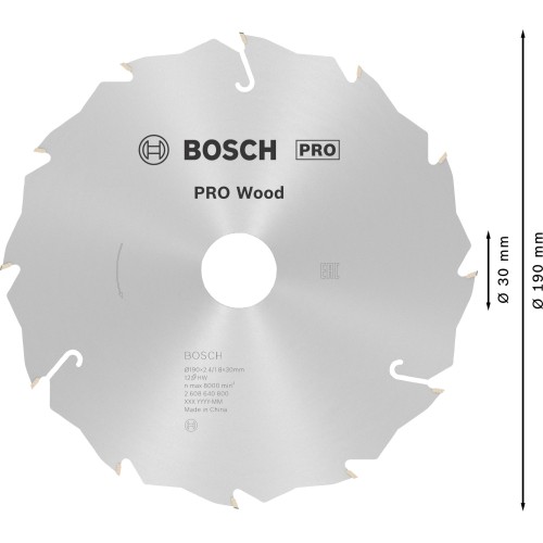 Hoja de sierra circular PRO Wood, 190 x 2,4 x 30 mm, T12