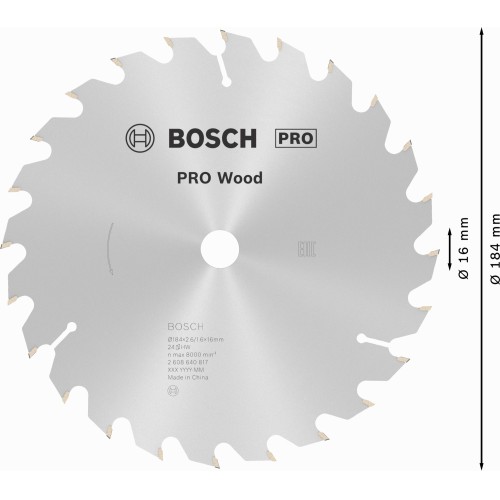 Hoja de sierra circular PRO Wood, 184 x 2,6 x 16 mm, T24