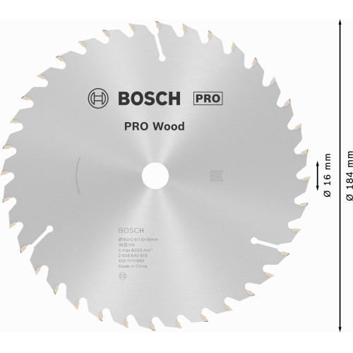 Hoja de sierra circular PRO Wood, 184 x 2,6 x 16 mm, T36