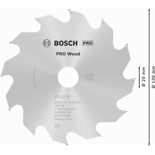 Hoja de sierra circular PRO Wood, 130 x 2,4 x 20 mm, T12