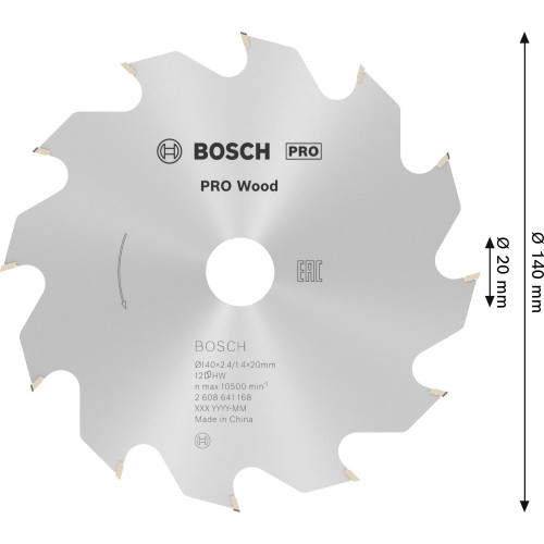 Hoja de sierra circular PRO Wood, 140 x 2,4 x 20 mm, T12