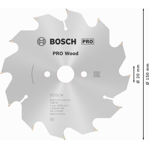 Hoja de sierra circular PRO Wood, 150 x 2,4 x 20 mm, T12