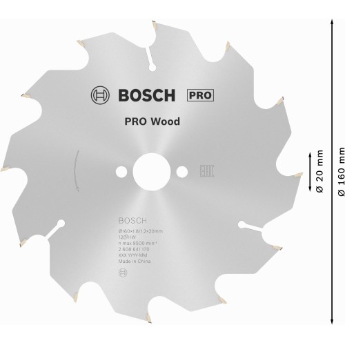 Hoja de sierra circular PRO Wood, 160 x 1,8 x 20 mm, T12