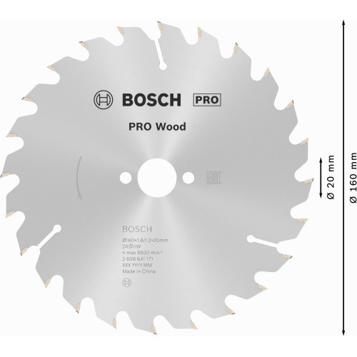 Hoja de sierra circular PRO Wood, 160 x 1,8 x 20 mm, T24