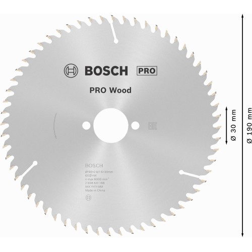 Hoja de sierra circular PRO Wood, 190 x 2,6 x 30 mm, T60