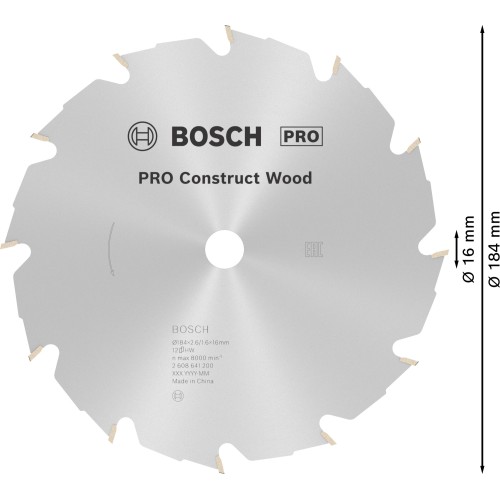 Hoja de sierra circular PRO Construct Wood, 184 x 2,6 x 16 mm