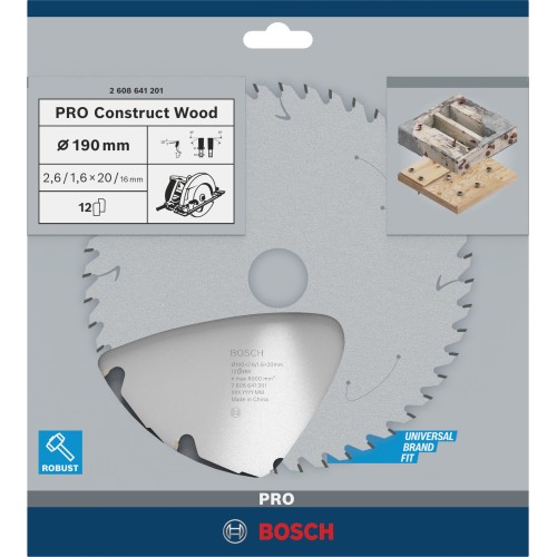 Hoja de sierra circular PRO Construct Wood, 190 x 2,6 x 20 mm