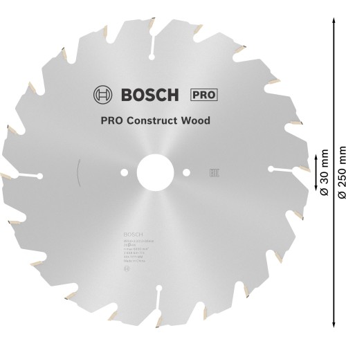 Hoja de sierra circular PRO Construct Wood, 250 x 3,2 x 30 mm