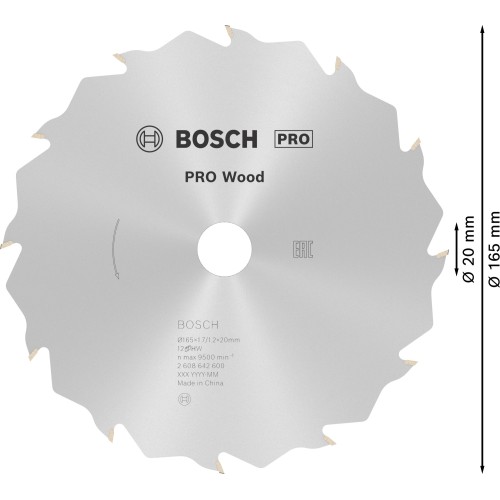 Hoja de sierra circular PRO Wood, 165 x 1,7 x 20 mm, T12