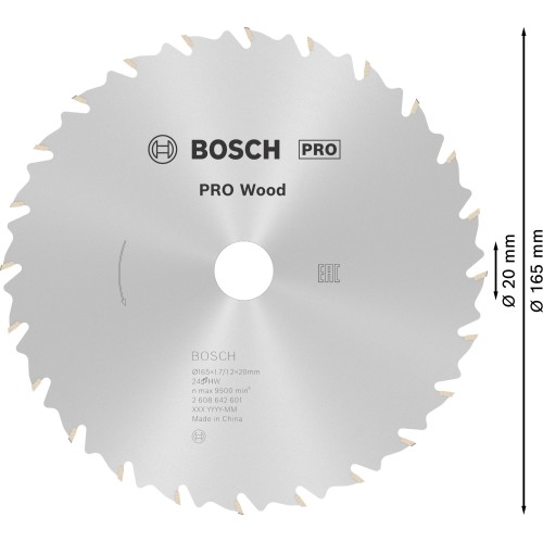 Hoja de sierra circular PRO Wood, 165 x 1,7 x 20 mm, T24