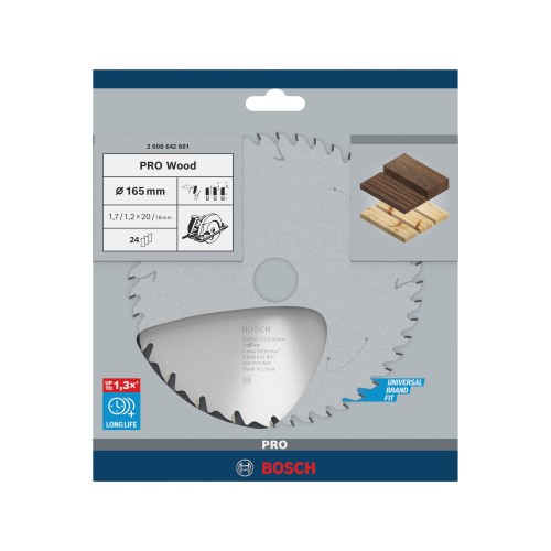Hoja de sierra circular PRO Wood, 165 x 1,7 x 20 mm, T24