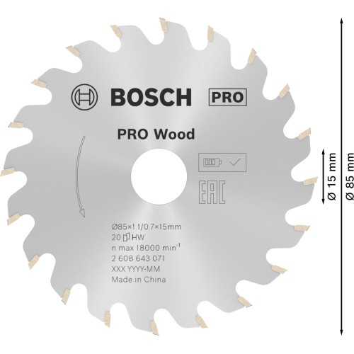 Hoja de sierra circular PRO Wood, 85 x 1,1 x 15 mm
