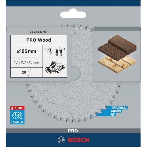 Hoja de sierra circular PRO Wood, 85 x 1,1 x 15 mm