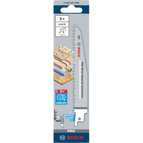 Hoja PRO Multi Material Demolition S610VF 1,6 x 22 x 150 mm, 5 unidades