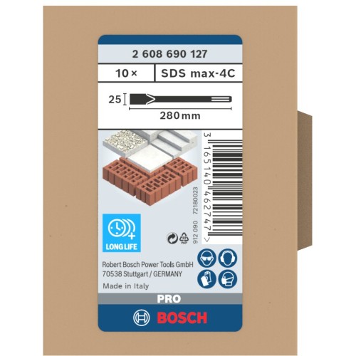 Cincel plano PRO SDS max-4C, 25 x 280 mm, 10 unidades