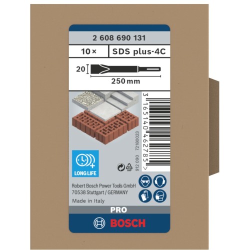 Set de cinceles planos PRO SDS plus-4C 20 x 250 mm, 10 unidades