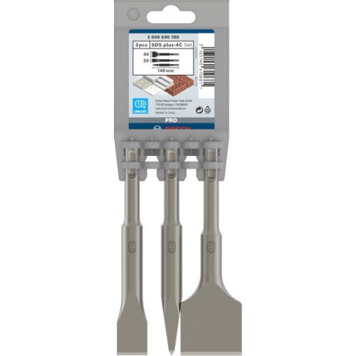 Set de cinceles PRO SDS plus-4C, puntero 140 mm, plano 20 x 140 mm, pala 40 x 140 mm, 3 unidades