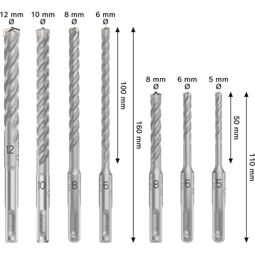 Set de brocas para martillo PRO SDS plus-5X, 5/6/8/6/8/10/12 mm, 7 unidades