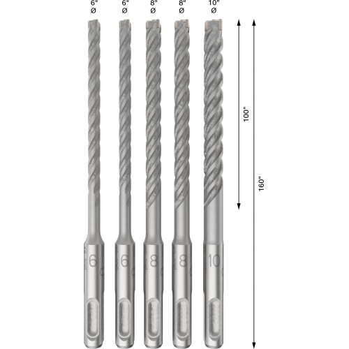 Set de brocas para martillo PRO SDS plus-5X, 6/6/8/8/10 mm, 5 uds.