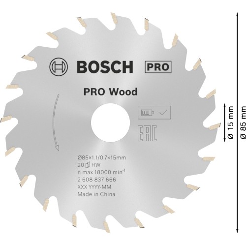 Hoja de sierra circular PRO Wood cordless, 85 x 1,1 x 15 mm